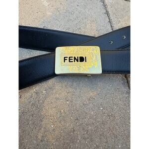 Vintage Fendi Belt Black Leather with Gold Buckle